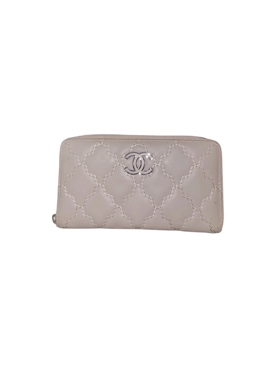 CHANEL Handbags - CHANEL Quilted Beige Leather Zip-Around Wallet with CC Logo